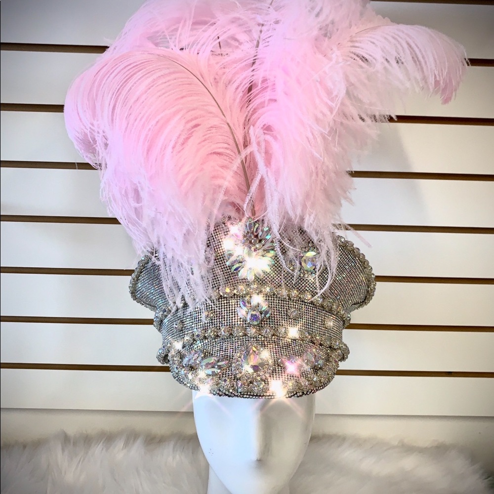 NEW-Burning man military crystal hat with feathers - Picture 2 of 4